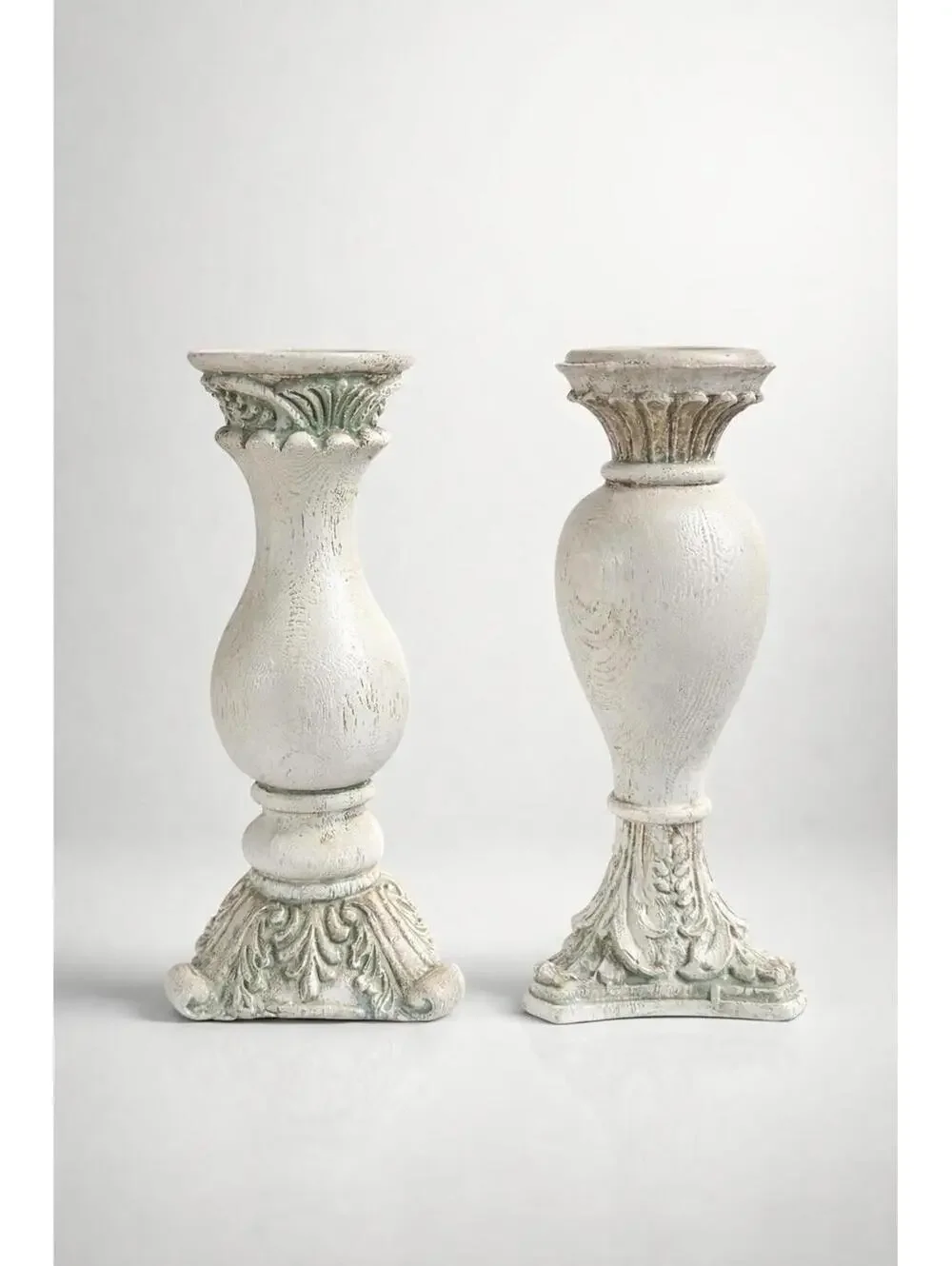 Vintage Wooden Candle Holders with Ornate Design
